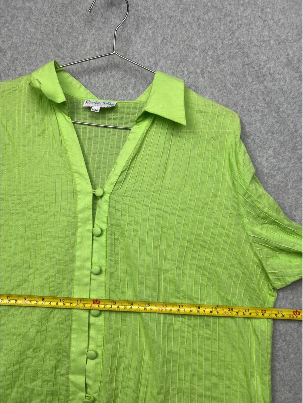 Charlotte Kellogg Women's Sheer Tunic Blouse Plus 2X Lime Green Cotton Beach - Picture 8 of 11